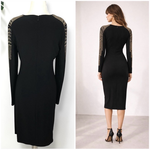 Caché Embellished Sleeve Midi Dress with Gold Stud Detail - Picture 2 of 10